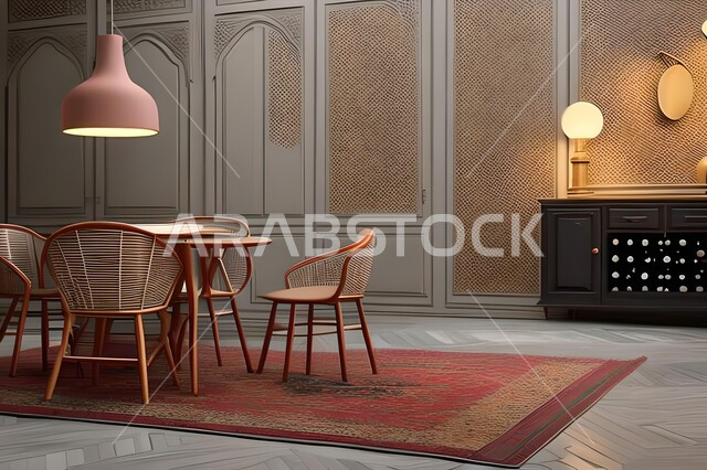 Modern interior home decorations for the dining room, dining table, wooden chairs, living room, luxurious modern designs and decorations, interior decorations, high-end home furniture, apartments and villas