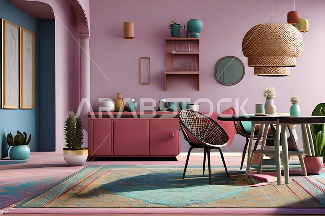 Modern interior home decorations for the dining room, dining table, wooden chairs, living room, luxurious modern designs and decorations, interior decorations, high-end home furniture, apartments and villas