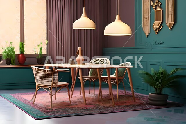 ديكورات منزلية داخلية حديثة لغرفة طعام، طاولة السفرة، كراسي خشبية، غرفة معيشة، تصاميم وديكورات عصرية فاخرة، ديكورات داخلية، أثاث منزلي راقي، شقق وفلل سكنية