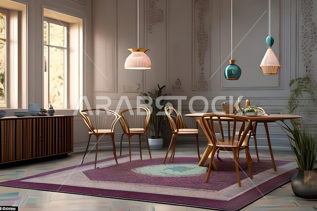 Modern interior home decorations for the dining room, dining table, wooden chairs, living room, luxurious modern designs and decorations, interior decorations, high-end home furniture, apartments and villas