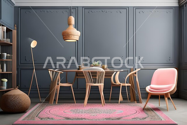 ديكورات منزلية داخلية حديثة لغرفة طعام، طاولة السفرة، كراسي خشبية، غرفة معيشة، تصاميم وديكورات عصرية فاخرة، ديكورات داخلية، أثاث منزلي راقي، شقق وفلل سكنية
