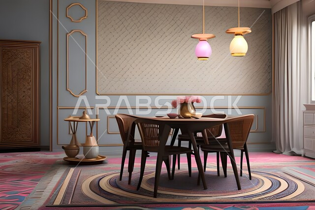 ديكورات منزلية داخلية حديثة لغرفة طعام، طاولة السفرة، كراسي خشبية، غرفة معيشة، تصاميم وديكورات عصرية فاخرة، ديكورات داخلية، أثاث منزلي راقي، شقق وفلل سكنية