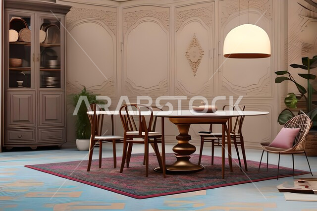 ديكورات منزلية داخلية حديثة لغرفة طعام، تصاميم وديكورات عصرية فاخرة، طاولة السفرة، كراسي خشبية، غرفة معيشة، ديكورات داخلية، أثاث منزلي راقي، شقق وفلل سكنية