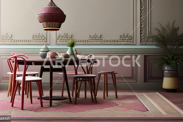 ديكورات منزلية داخلية حديثة لغرفة طعام، تصاميم وديكورات عصرية فاخرة، طاولة السفرة، كراسي خشبية، غرفة معيشة، ديكورات داخلية، أثاث منزلي راقي، شقق وفلل سكنية