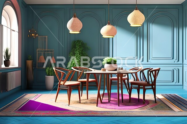 ديكورات منزلية داخلية حديثة لغرفة طعام، تصاميم وديكورات عصرية فاخرة، طاولة السفرة، كراسي خشبية، غرفة معيشة، ديكورات داخلية، أثاث منزلي راقي، شقق وفلل سكنية