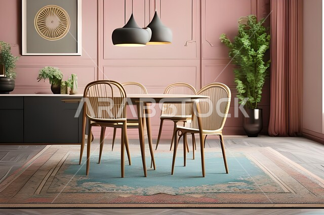 ديكورات منزلية داخلية حديثة لغرفة طعام، تصاميم وديكورات عصرية فاخرة، طاولة السفرة، كراسي خشبية، غرفة معيشة، ديكورات داخلية، أثاث منزلي راقي، شقق وفلل سكنية