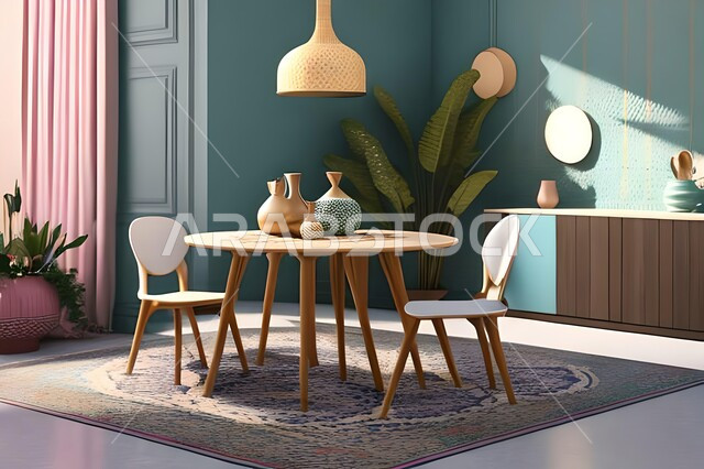 ديكورات منزلية داخلية حديثة لغرفة طعام، تصاميم وديكورات عصرية فاخرة، طاولة السفرة، كراسي خشبية، غرفة معيشة، ديكورات داخلية، أثاث منزلي راقي، شقق وفلل سكنية