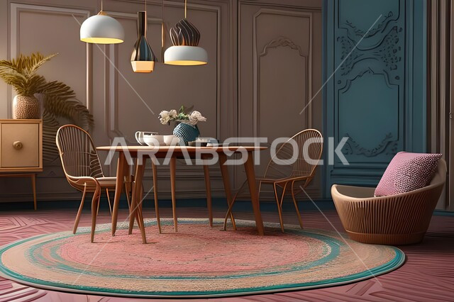 ديكورات منزلية داخلية حديثة لغرفة طعام، تصاميم وديكورات عصرية فاخرة، طاولة السفرة، كراسي خشبية، غرفة معيشة، ديكورات داخلية، أثاث منزلي راقي، شقق وفلل سكنية