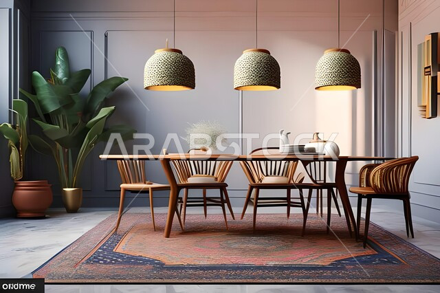 ديكورات منزلية داخلية حديثة لغرفة طعام، تصاميم وديكورات عصرية فاخرة، طاولة السفرة، كراسي خشبية، غرفة معيشة، ديكورات داخلية، أثاث منزلي راقي، شقق وفلل سكنية