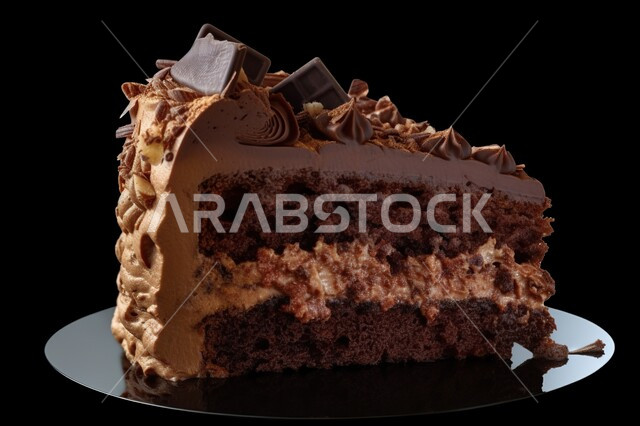 طبق من كعكة اسفنجية مزينة بالشوكولا, حلويات وسكريات, حلا شرقي, حلوى مخبوزة, خلفية سوداء