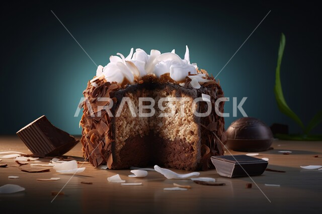 كيكة اسفنجية مزينة بالشوكولا, حلويات وسكريات, حلا شرقي, حلوى مخبوزة, خلفية سوداء