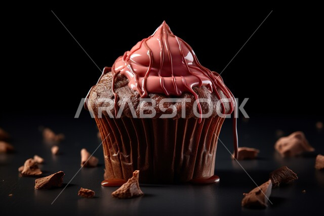 صورة مقربة لكاب كيك مزين بالكريمة ، حلويات وسكريات ، كيك الشوكولاتة ، ورق الكب كيك، مخبوزات ومعجنات