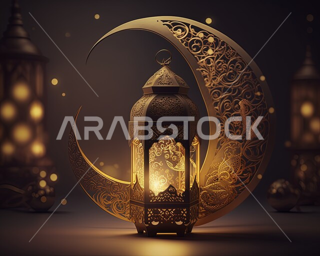 مصباح عربي تقليدي معدني، فانوس رمضان، هلال رمضان، الإحتفال بقدوم شهر رمضان، تحف رمضانية، ديكورات وأنوار رمضانية، إضاءة وزينة شهر رمضان، اجواء رمضانية