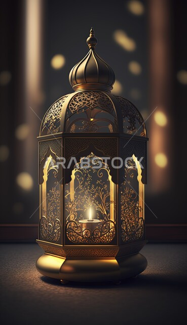 A traditional metal Arab lamp, Ramadan antiques, Ramadan lantern, celebrating the advent of the month of Ramadan, lighting and decorations for the month of Ramadan, Ramadan decorations and lights, Ramadan atmosphere