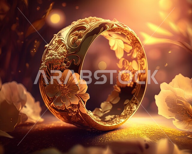 صورة مقربة لدبلة مصنوعة من الذهب، صناعة الحلي والذهب، دبلة خطوبة، الحلي والاكسسوارات، خاتم زواج فاخر 