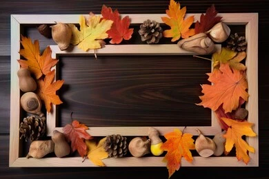 Blank Wooden Frame, Rectangular Frame, Design Template, Leaves and Pine ...
