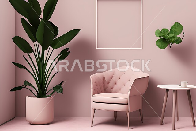 A Crimson Couch Coffee Table Potted Plant Vertical Blank Poster
