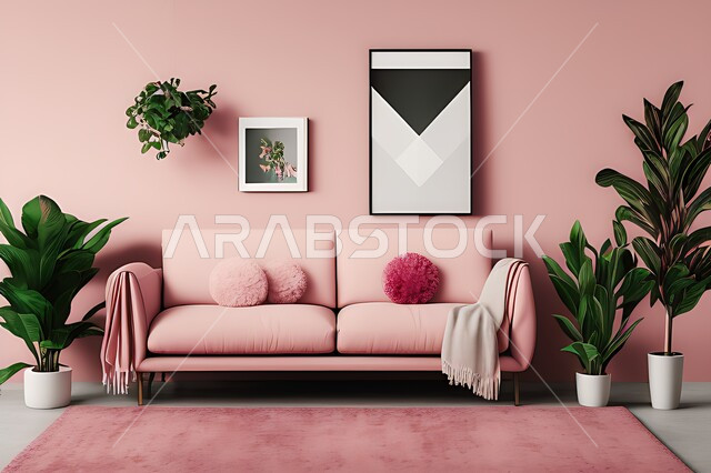 A Crimson Couch Coffee Table Potted Plant Vertical Blank Poster