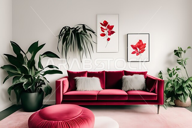 Living room with modern modern designs, living room, interior decorations, hanging paintings, antiques and accessories, upscale home furnishings, elegant modern designs, apartments and villas, interior decor, artificial trees