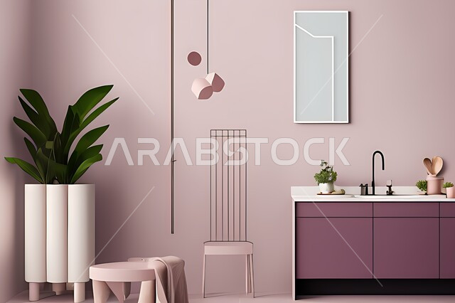 Apartments and villas with elegant modern designs, hangings and decorations, modern bathrooms in apartments and villas, plant seedlings, interior decorations