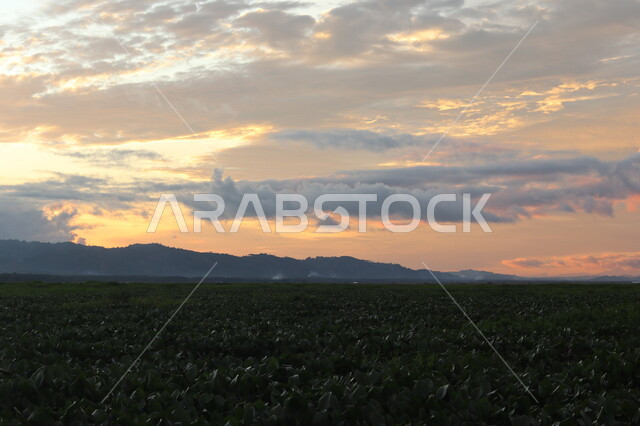 منظر غروب الشمس في السماء , ظهور الشفق الاحمر وقت الغروب , تجمع السحاب , مناظر طبيعية , خلفية الطبيعة .