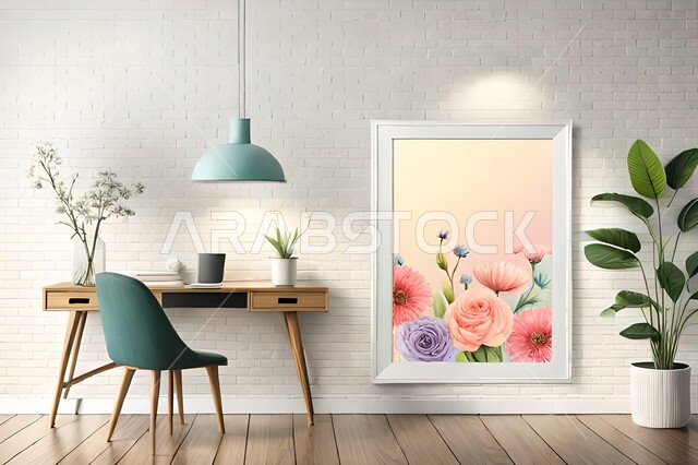 غرف بتصاميم عصرية حديثة  ,  معلقات و اطارات فارغه بتصميمات ابداعيه  ، براويز مزينة بالازهار ، نباتات زينة  ، ديكورات داخلية   .