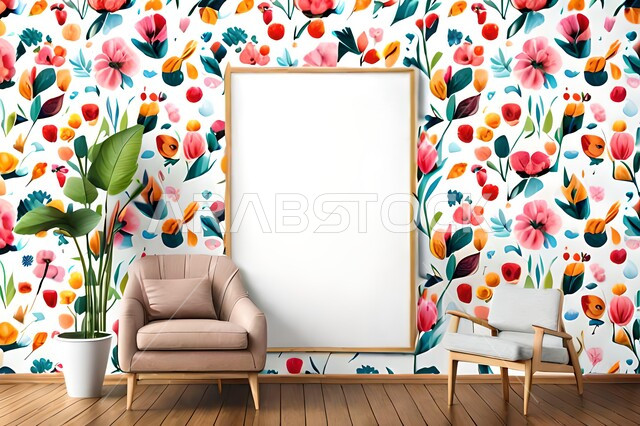 غرف بتصاميم عصرية حديثة , ورق جدران مزخرف بالورود ,  معلقات و اطارات فارغه بتصميمات ابداعيه  ، براويز مزينة بالازهار ، نباتات زينة  ، ديكورات داخلية   .