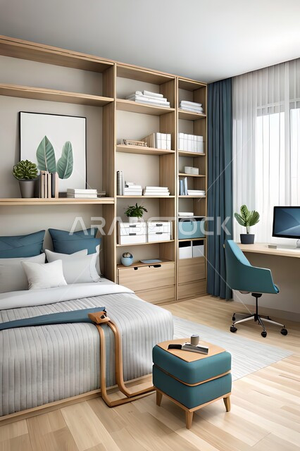 غرفة نوم  بتصاميم عصرية حديثه،  إكسسوارات وتحف , أثاث منزلي راقي، تصاميم عصرية ، شقق وفلل سكنية ، ديكورات داخلية .