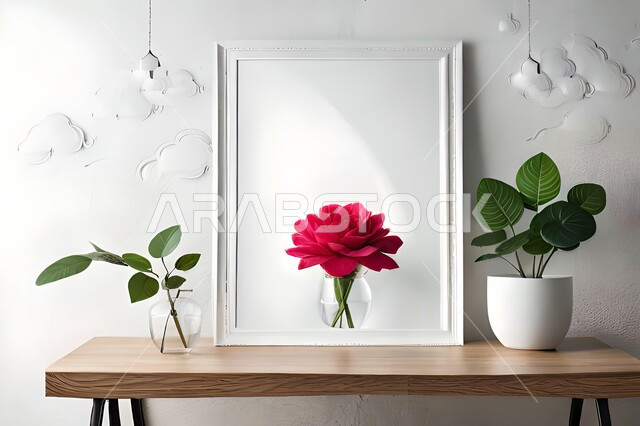 Close-up of a vase, roses and ornamental flowers, decorations, decorations, decorations, accessories, interior decoration, ornamental plants