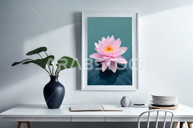 صورة مقربة لمزهرية بجانبها لوحة خشبية ، ورود وأزهار الزينة ، ديكورات ، تحف وديكورات ، اكسسوارات،  ديكور داخلي ، نباتات زينه