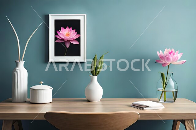 صورة مقربة لمزهرية بجانبها لوحة خشبية ، ورود وأزهار الزينة ، ديكورات ، تحف وديكورات ، اكسسوارات،  ديكور داخلي ، نباتات زينه