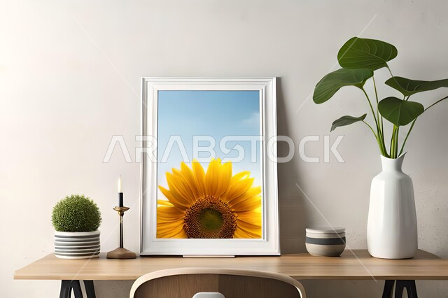 صورة مقربة لمزهرية بجانبها لوحة خشبية ، ورود وأزهار الزينة ، ديكورات ، تحف وديكورات ، اكسسوارات،  ديكور داخلي ، نباتات زينه