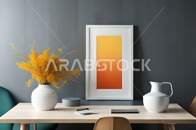 صورة مقربة لمزهرية بجانبها لوحة خشبية ، ورود وأزهار الزينة ، ديكورات ، تحف وديكورات ، اكسسوارات،  ديكور داخلي ، نباتات زينه