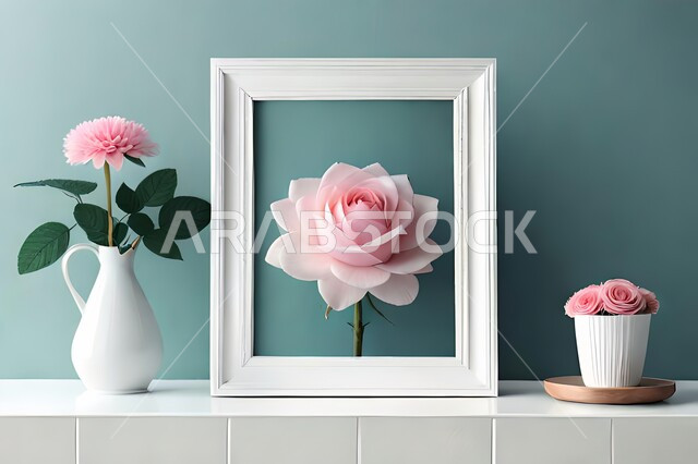 صورة مقربة لمزهرية بجانبها لوحة خشبية ، ورود وأزهار الزينة ، ديكورات ، تحف وديكورات ، اكسسوارات،  ديكور داخلي ، نباتات زينه