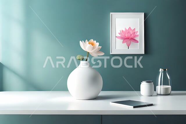 صورة مقربة لمزهرية بجانبها لوحة خشبية ، ورود وأزهار الزينة ، ديكورات ، تحف وديكورات ، اكسسوارات،  ديكور داخلي ، نباتات زينه