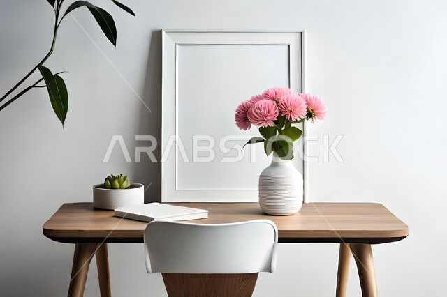 صورة مقربة لمزهرية بجانبها لوحة خشبية ، ورود وأزهار الزينة ، ديكورات ، تحف وديكورات ، اكسسوارات،  ديكور داخلي ، نباتات زينه