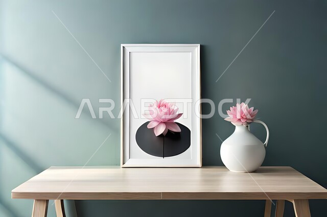 صورة مقربة لمزهرية بجانبها لوحة خشبية ، ورود وأزهار الزينة ، ديكورات ، تحف وديكورات ، اكسسوارات،  ديكور داخلي