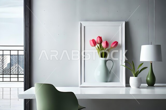 صورة مقربة لمزهرية بجانبها لوحة خشبية ، ورود وأزهار الزينة ، ديكورات ، تحف وديكورات ، اكسسوارات،  ديكور داخلي