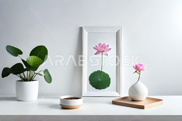 صورة مقربة لمزهرية بجانبها لوحة خشبية ، ورود وأزهار الزينة ، ديكورات ، تحف وديكورات ، اكسسوارات،  ديكور داخلي