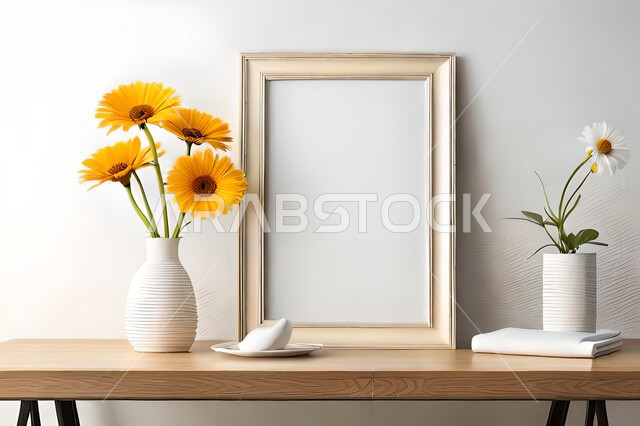 صورة مقربة لمزهرية بجانبها لوحة خشبية ، ورود وأزهار الزينة ، ديكورات ، تحف وديكورات ، اكسسوارات،  ديكور داخلي ، نباتات اصطناعية