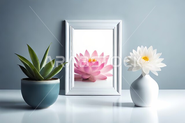 صورة مقربة لمزهرية بجانبها لوحة خشبية ، ورود وأزهار الزينة ، ديكورات ، تحف وديكورات ، اكسسوارات،  ديكور داخلي ، نباتات اصطناعية