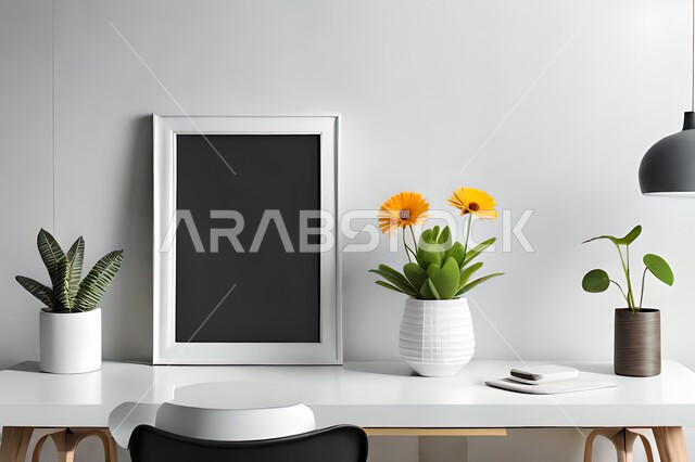 صورة مقربة لمزهرية بجانبها لوحة خشبية ، ورود وأزهار الزينة ، ديكورات ، تحف وديكورات ، اكسسوارات،  ديكور داخلي ، نباتات اصطناعية