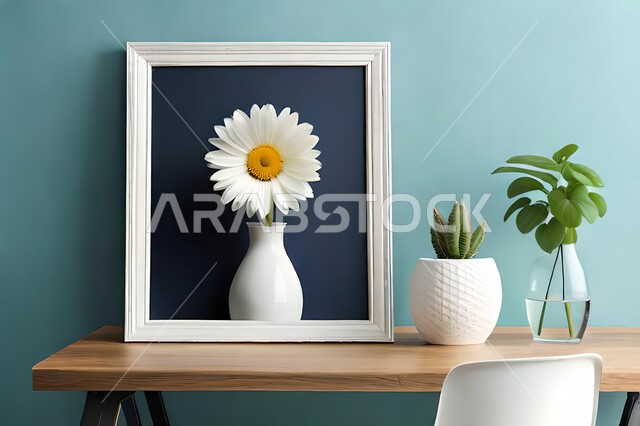 صورة لمزهرية بجانبها لوحة خشبية ، ورود وأزهار الزينة ، ديكورات ، تحف وديكورات ، اكسسوارات،  ديكور داخلي ، نباتات اصطناعية