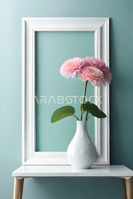 صورة لمزهرية بجانبها لوحة خشبية ، ورود وأزهار الزينة ، ديكورات ، تحف وديكورات ، اكسسوارات،  ديكور داخلي ، نباتات اصطناعية