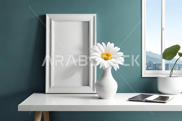 صورة لمزهرية بجانبها لوحة خشبية ، ورود وأزهار الزينة ، ديكورات ، تحف وديكورات ، اكسسوارات،  ديكور داخلي ، نباتات اصطناعية