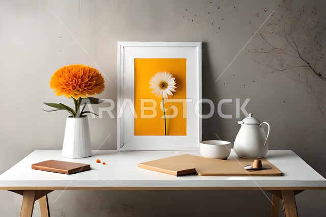 صورة لمزهرية بجانبها لوحة خشبية ، ورود وأزهار الزينة ، ديكورات ، تحف وديكورات ، اكسسوارات،  ديكور داخلي ، نباتات اصطناعية ، نباتات زينة