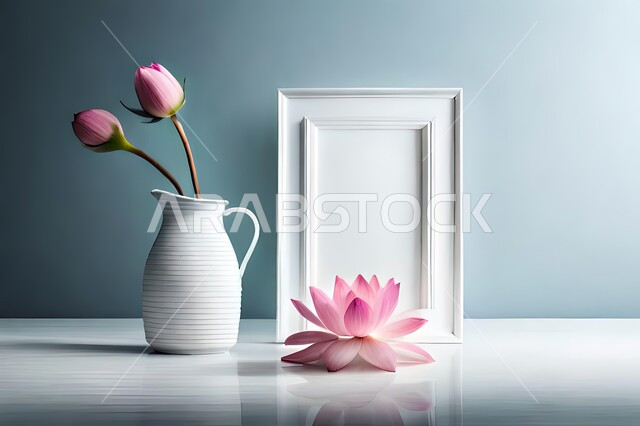 صورة لمزهرية بجانبها لوحة خشبية ، ورود وأزهار الزينة ، ديكورات ، تحف وديكورات ، اكسسوارات،  ديكور داخلي ، نباتات اصطناعية ، نباتات زينة