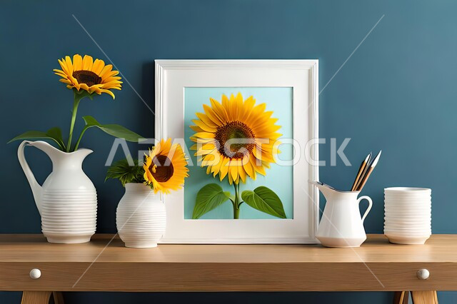 صورة لمزهرية بجانبها لوحة خشبية ، ورود وأزهار الزينة ، ديكورات ، تحف وديكورات ، اكسسوارات،  ديكور داخلي ، نباتات اصطناعية ، نباتات زينة