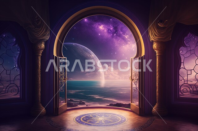 نوافذ في غرفه مطله على مناظر طبيعيه, منظر السماء في الليل ، منظر القمر في السماء ، منظر الفضاء الخارجي ، منظر النجوم ، مناظر طبيعية