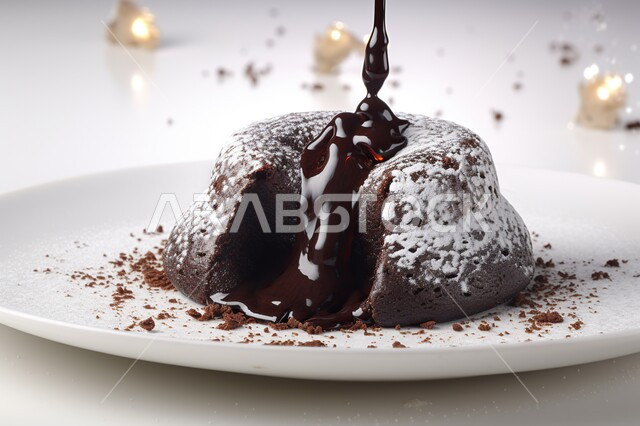  كيكة اسفنجية مرشوشة بالشوكولاتة الساخنة , حلويات وسكريات, حلا شرقي, حلوى مخبوزة , حلويات طازجة , خلفية بيضاء .